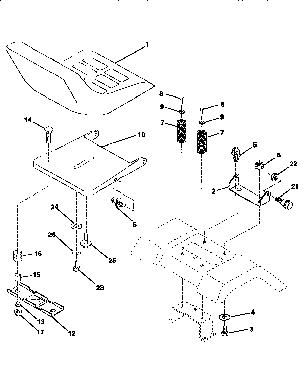 Seat Assembly Diagram and Parts List for 917258070  Craftsman Lawn Tractor