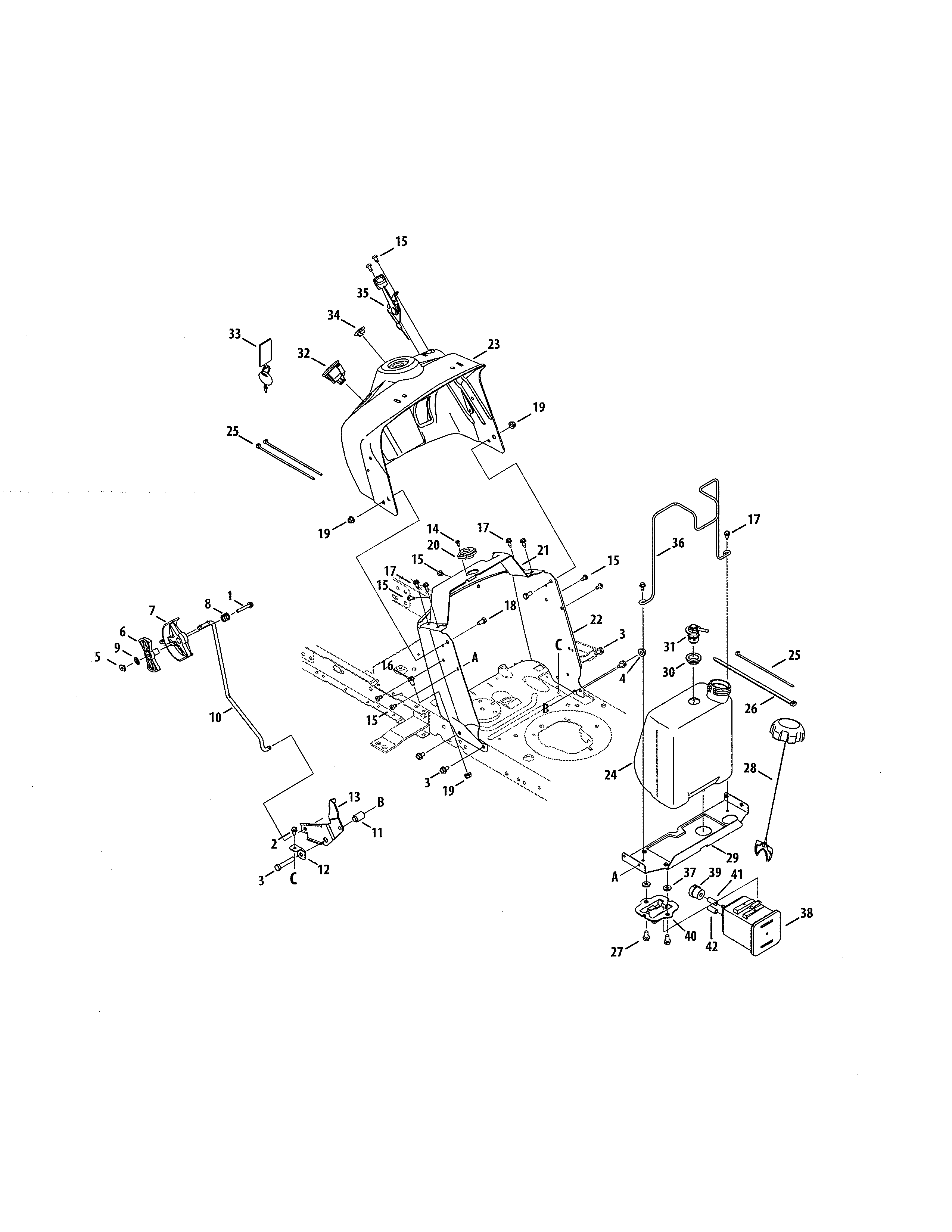 Upper Dash Panel/fuel Tank Diagram and Parts List for 247203772  Craftsman Lawn Tractor