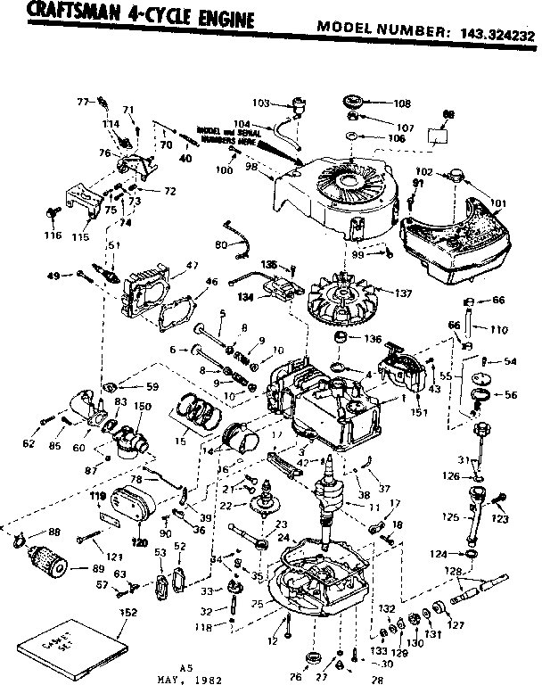 Replacement Parts Diagram and Parts List for 143324232  Craftsman Engine