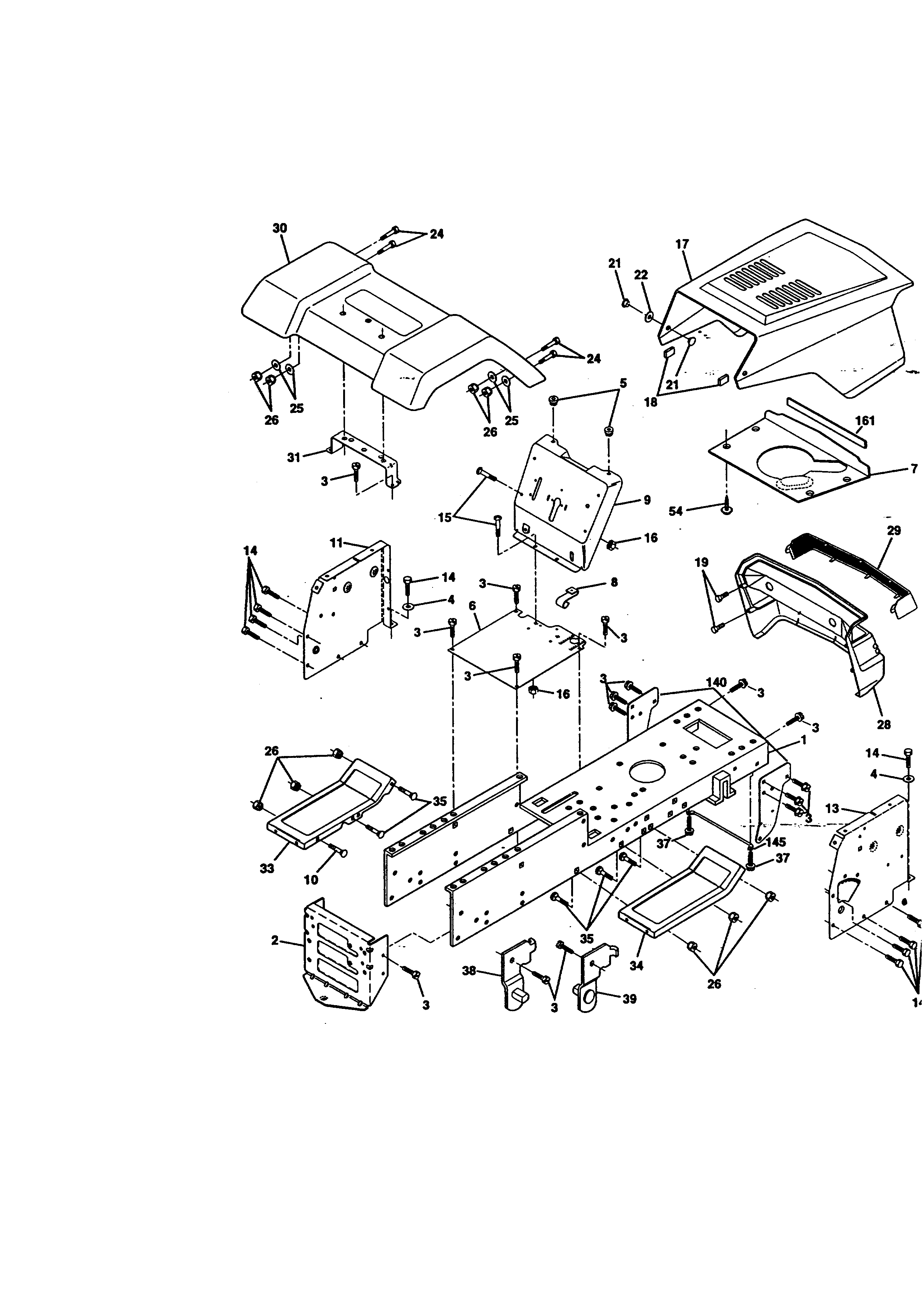 Chassis And Enclosures Diagram and Parts List for 917270512  Craftsman Lawn Tractor