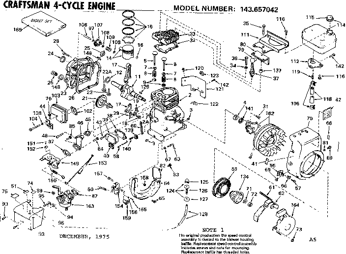 Engine Diagram and Parts List for 143657042  Craftsman Engine
