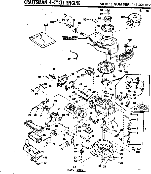 Replacement Parts Diagram and Parts List for 143321012  Craftsman Engine