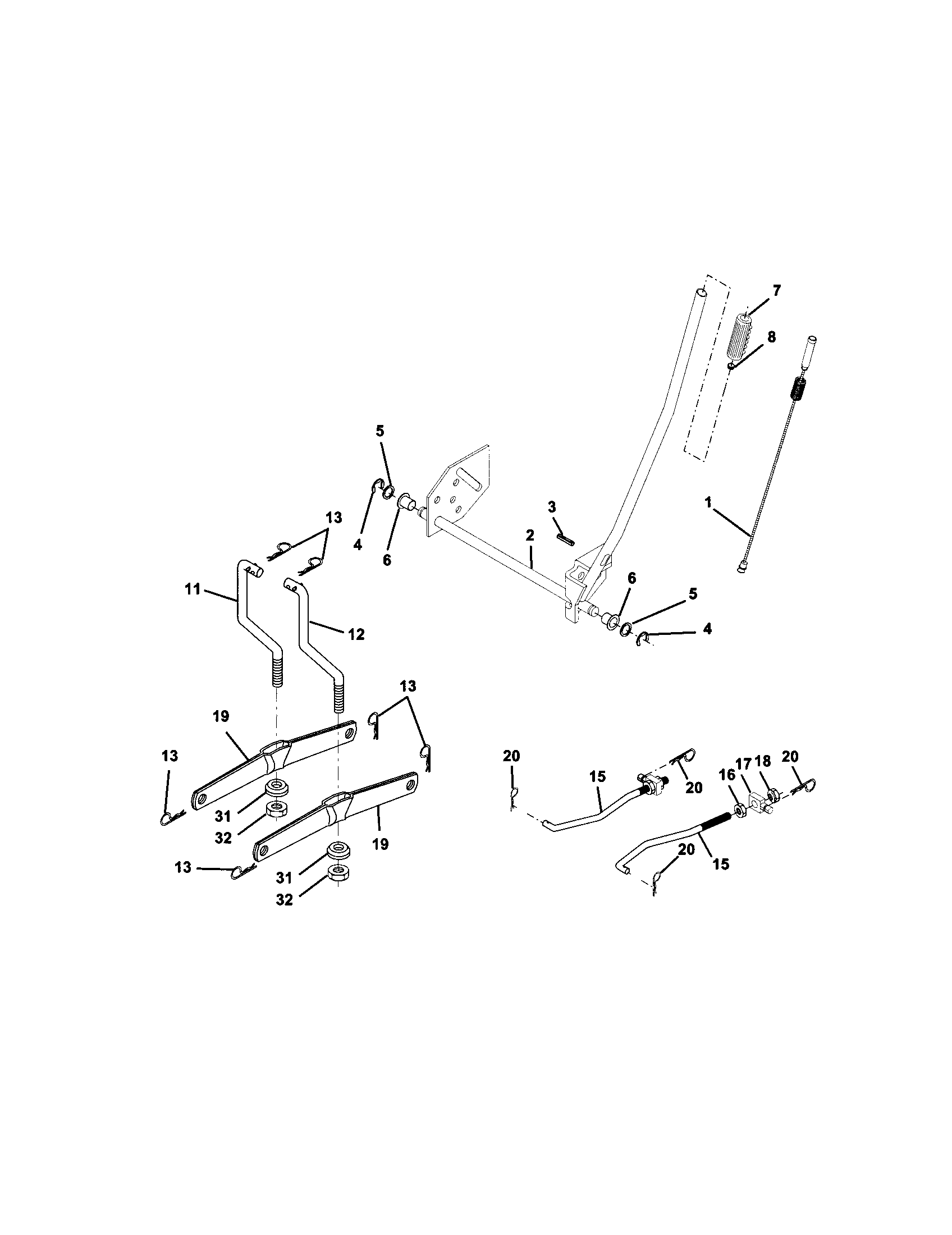 Lift Assembly Diagram and Parts List for 917271732  Craftsman Lawn Tractor