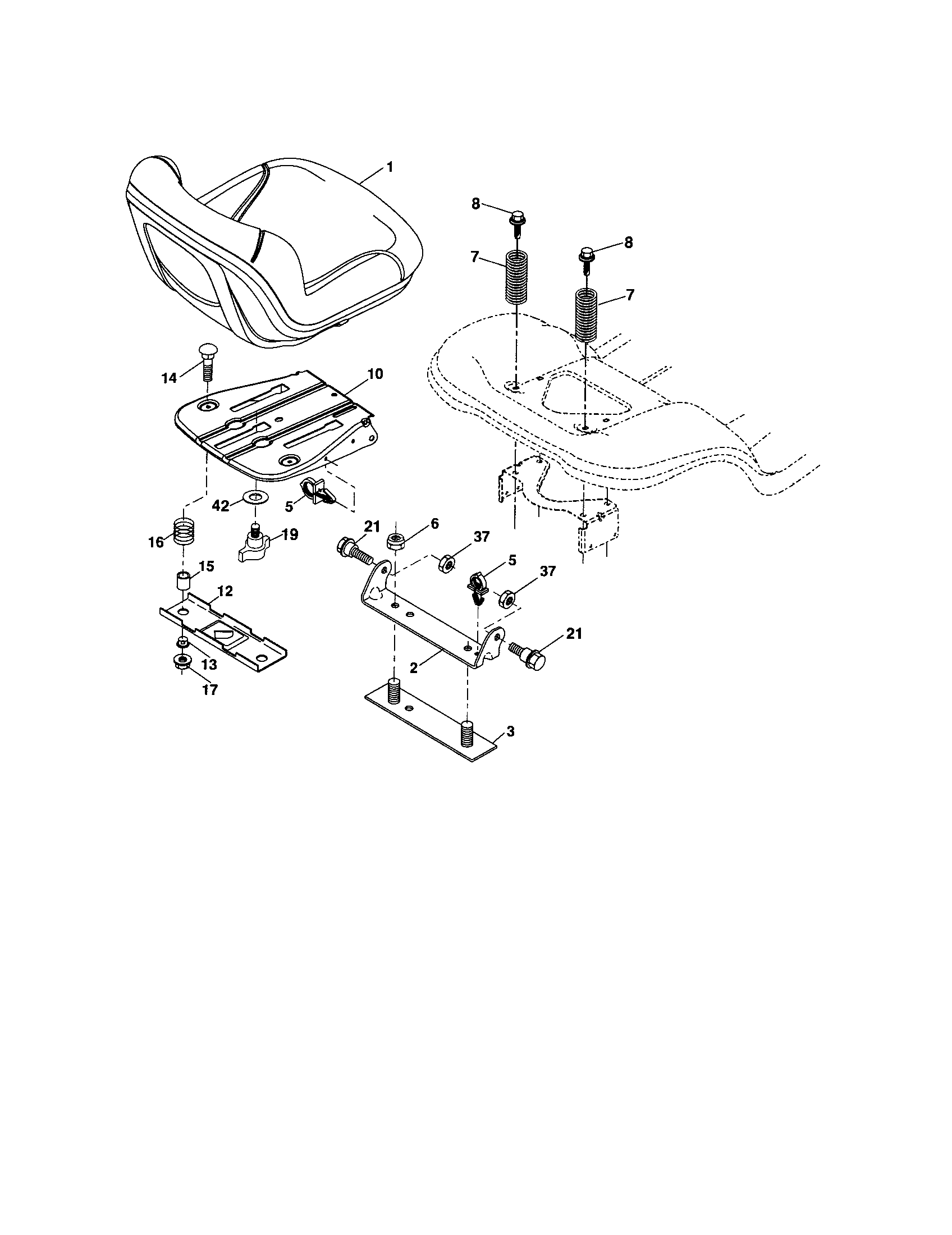 Seat Diagram and Parts List for 917287110  Craftsman Lawn Tractor