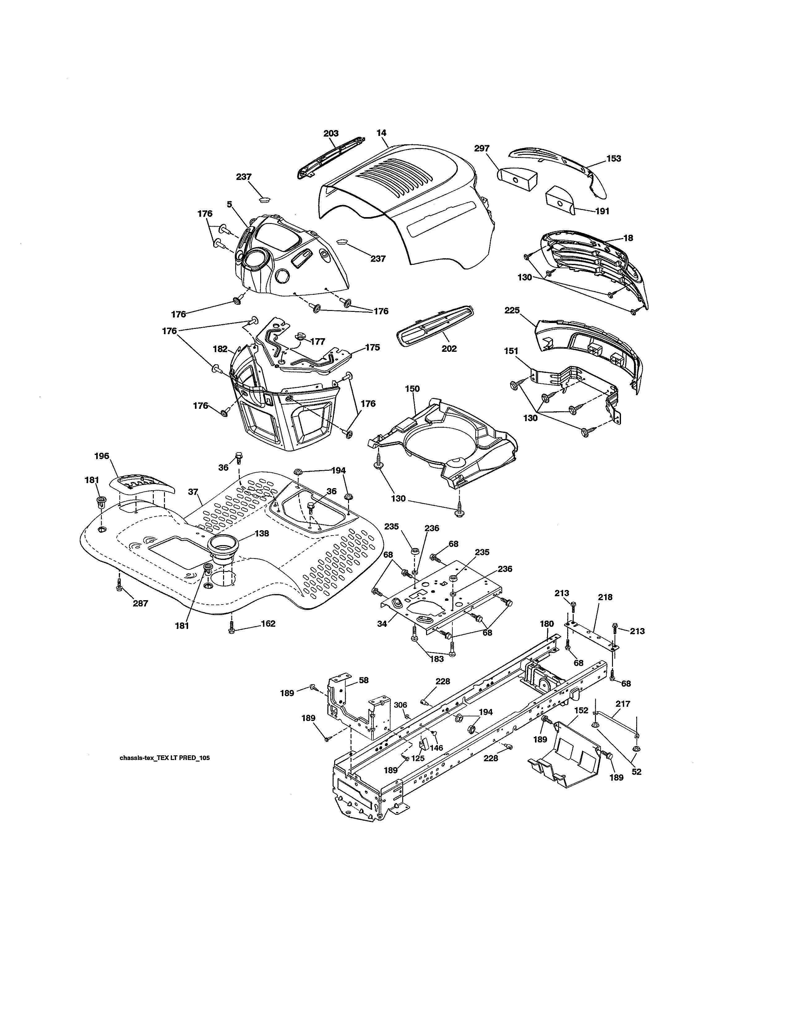 Chassis Assembly Diagram and Parts List for 917986332  Craftsman Lawn Tractor