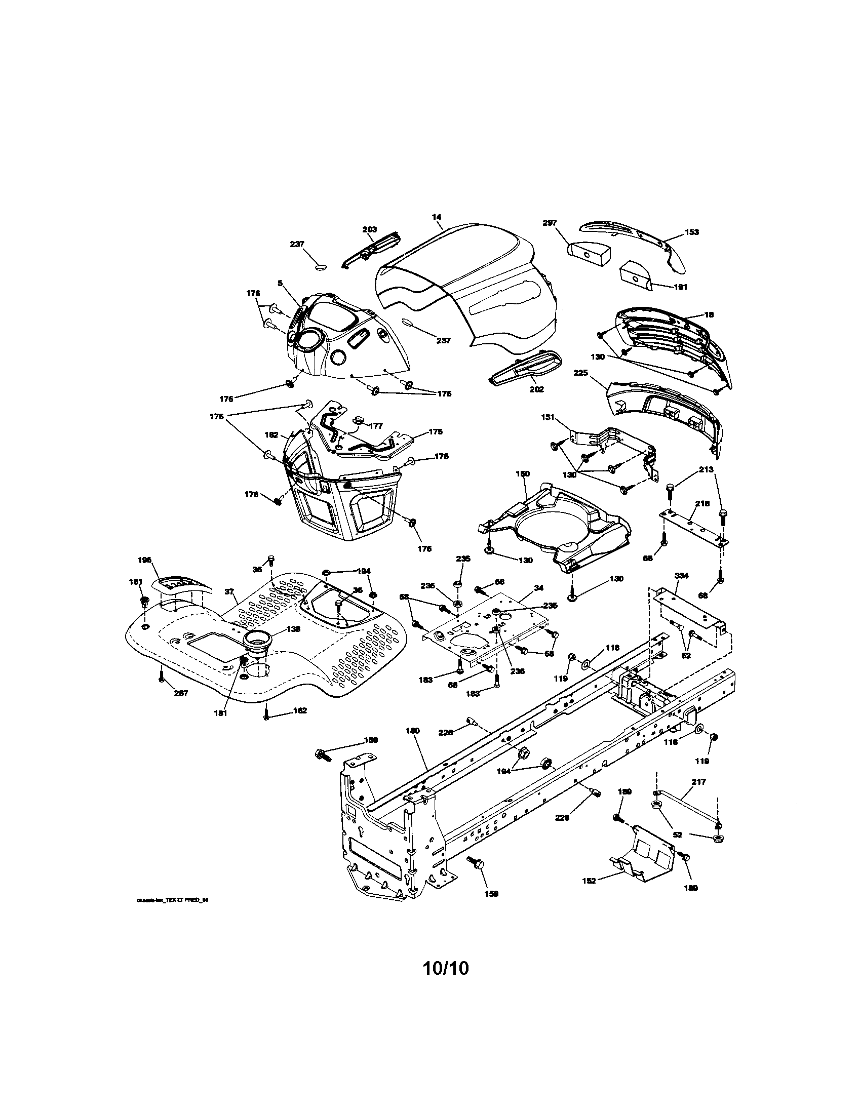 Chassis Diagram and Parts List for 917288142  Craftsman Lawn Tractor