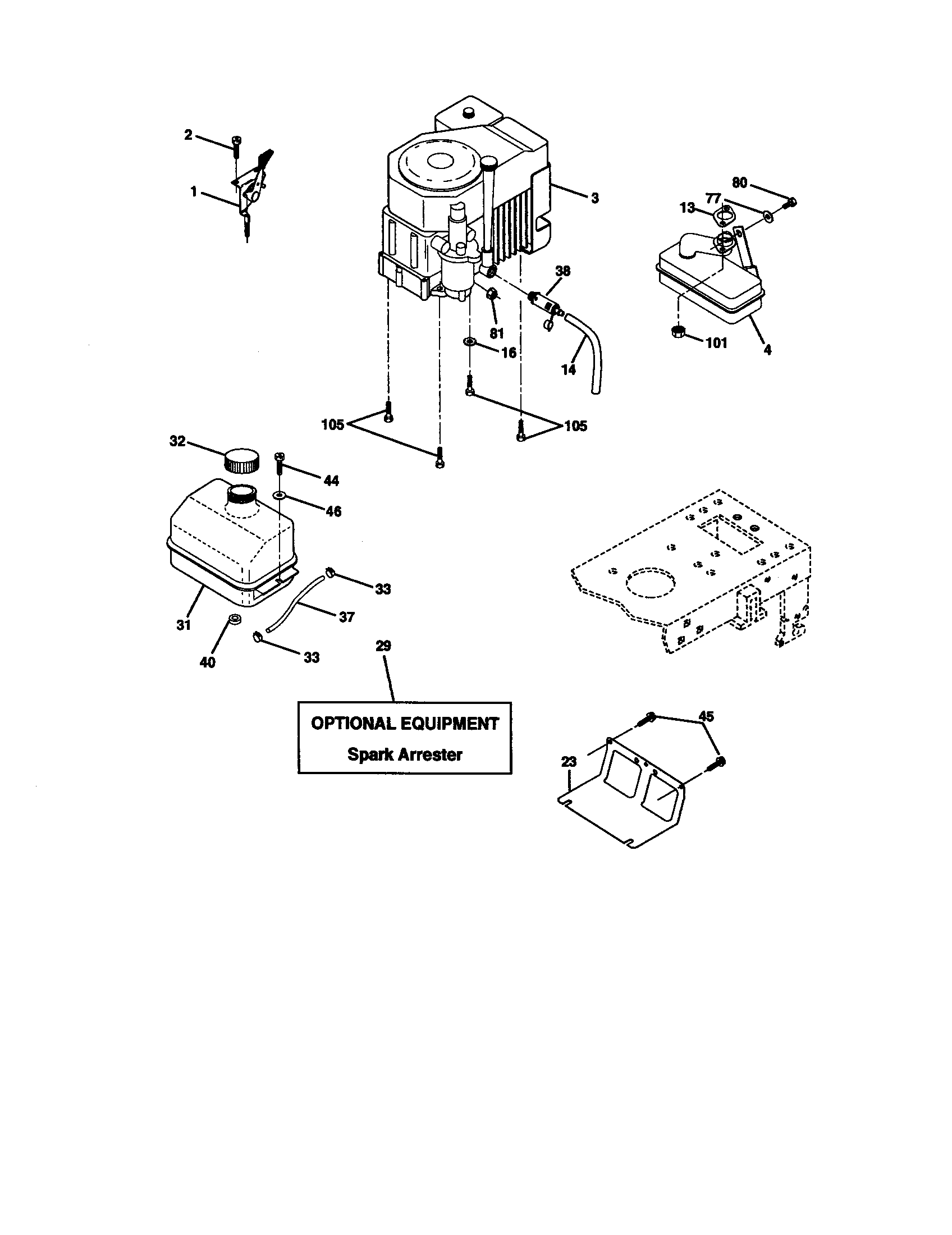 Engine Diagram and Parts List for 917271053  Craftsman Lawn Tractor
