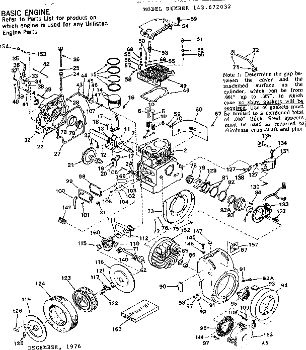 Replacement Parts Diagram and Parts List for 143672032  Craftsman Engine