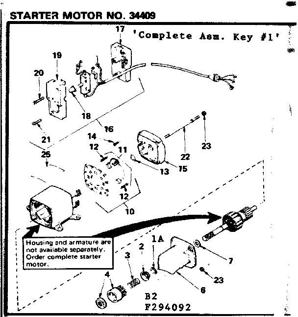 Starter Motor Diagram and Parts List for 143294092  Craftsman Engine