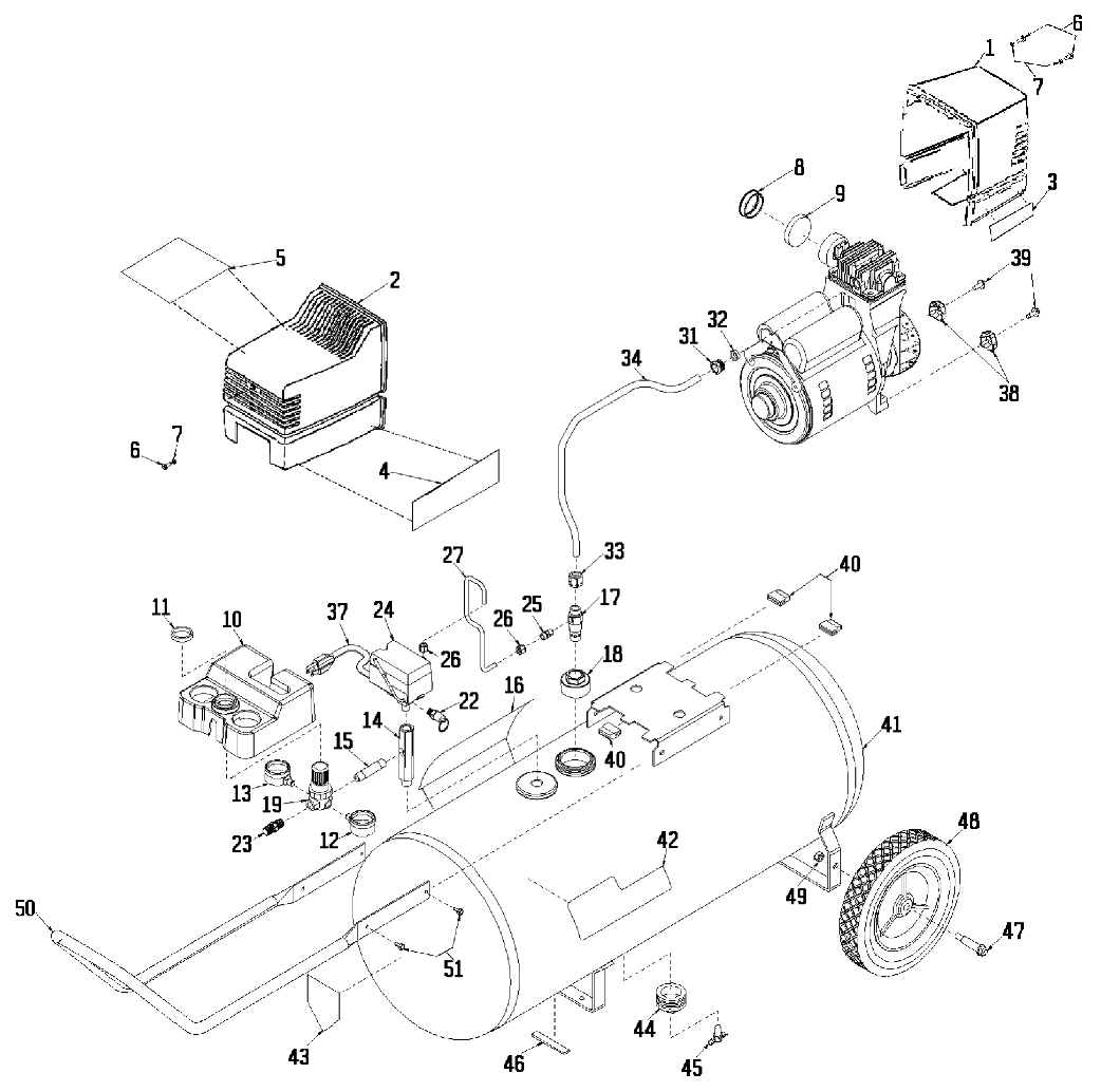 Default Diagram and Parts List for 919-16500 Type 0 Craftsman Compressor