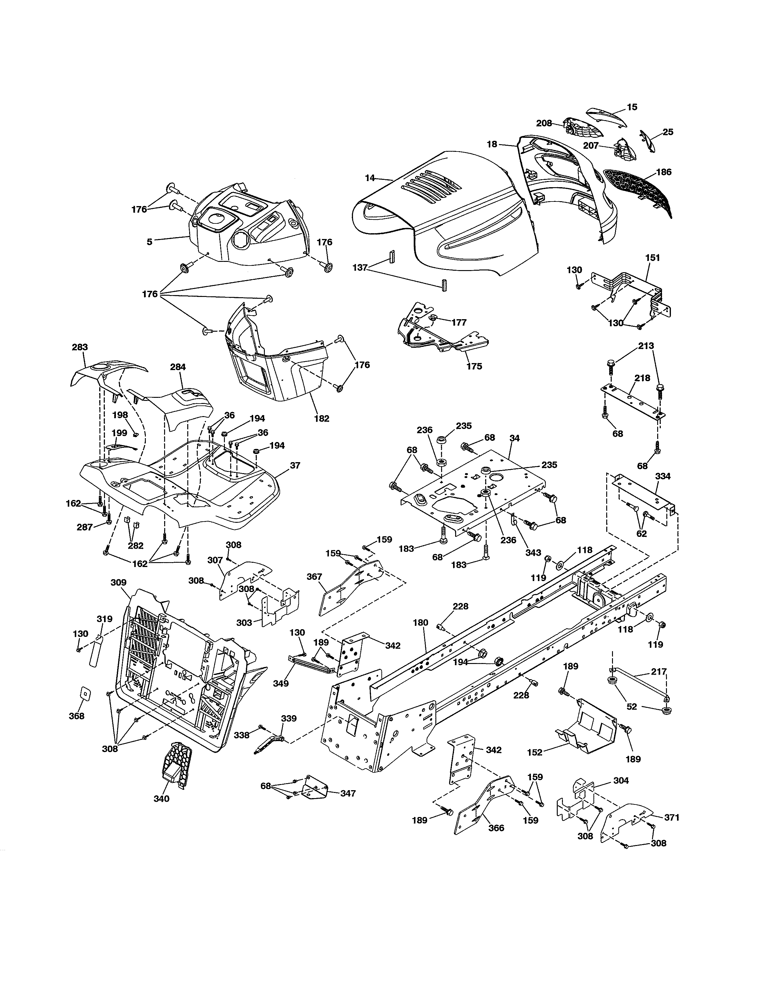 Chassis Assembly Diagram and Parts List for 917991451  Craftsman Lawn Tractor