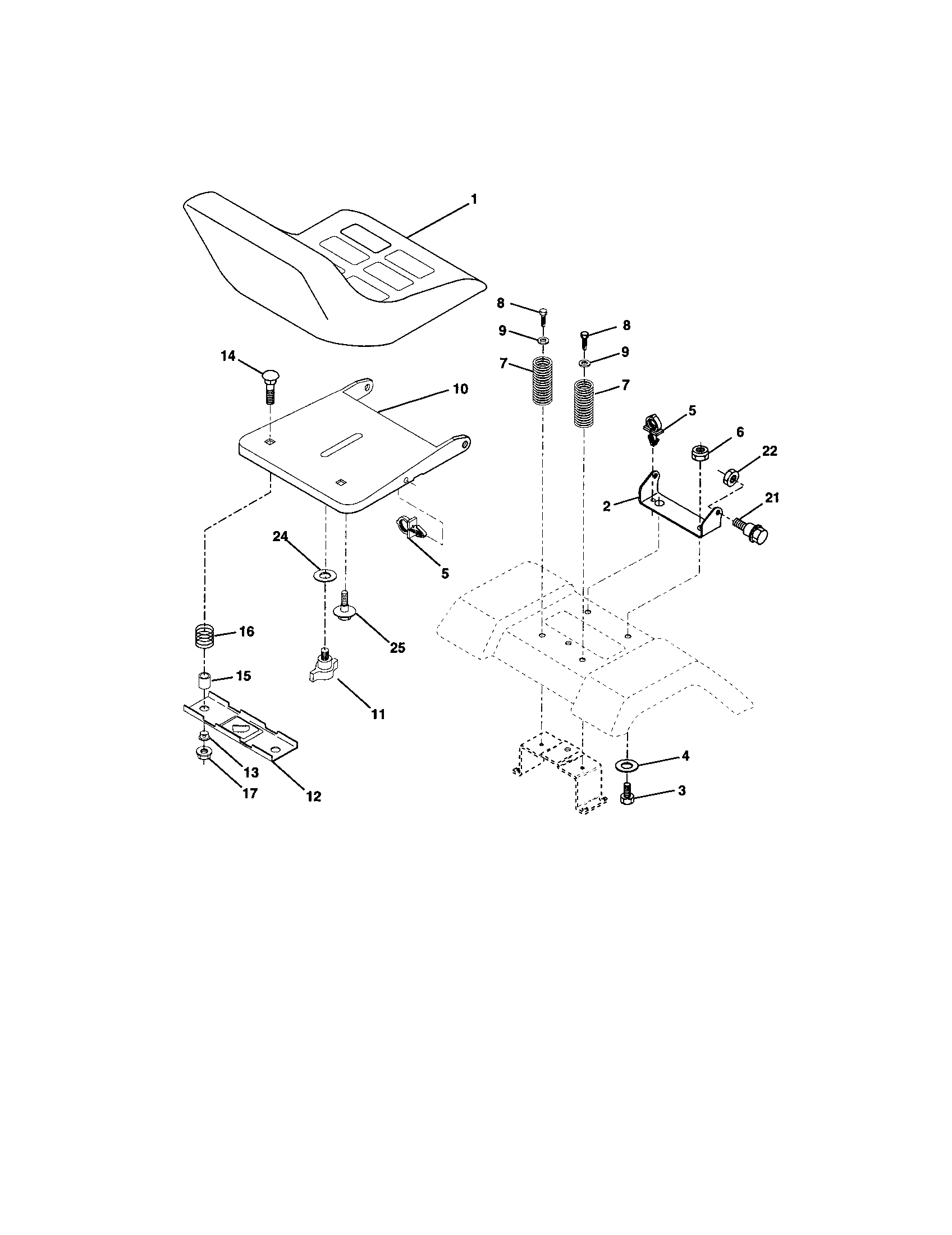 Seat Assembly Diagram and Parts List for 917271744  Craftsman Lawn Tractor