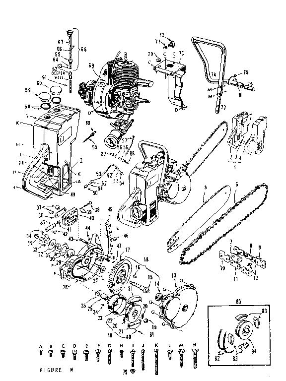 Main Frame Diagram and Parts List for 91760030  Craftsman Chainsaw