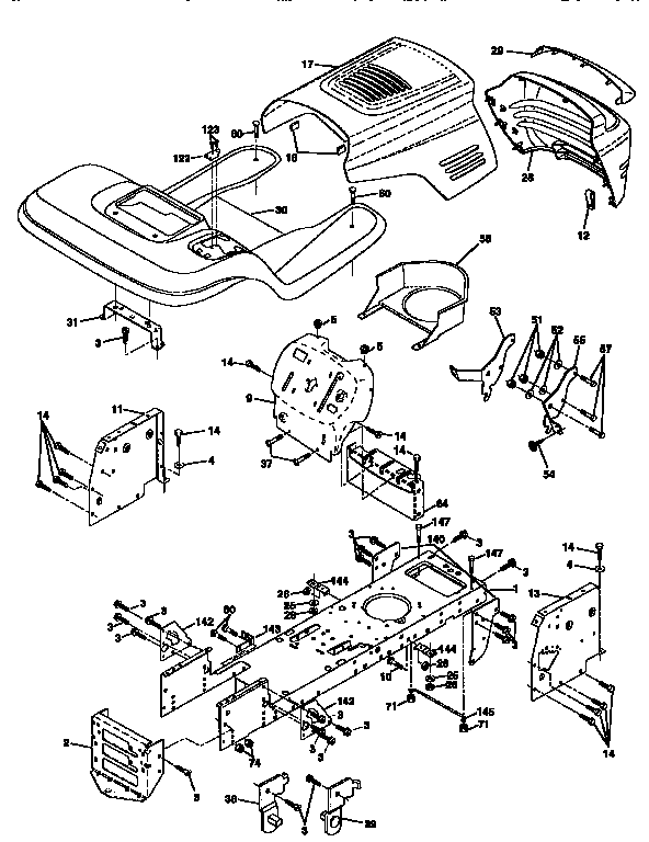 Chassis And Enclosures Diagram and Parts List for 917258543  Craftsman Lawn Tractor