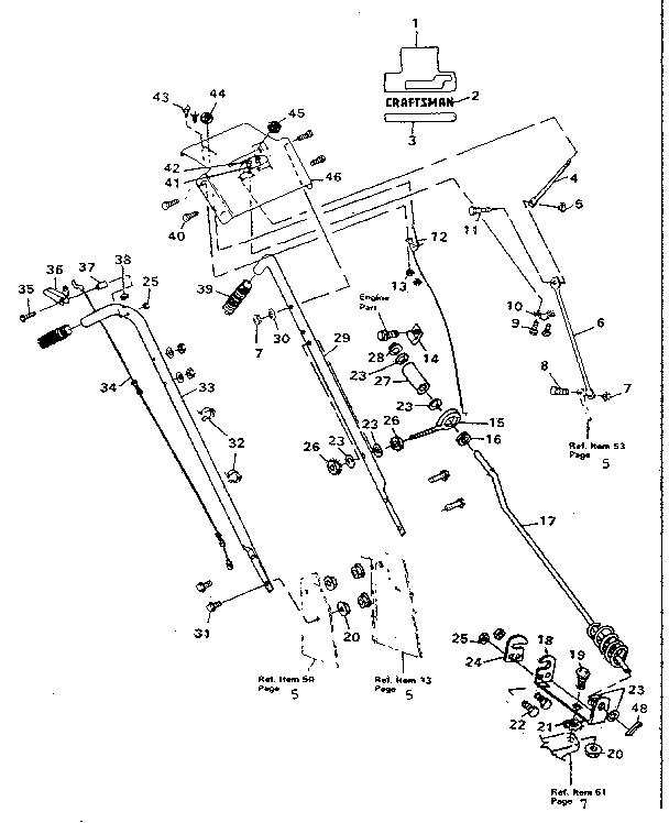 Handle Assembly Diagram and Parts List for 536884600  Craftsman Snow Blower