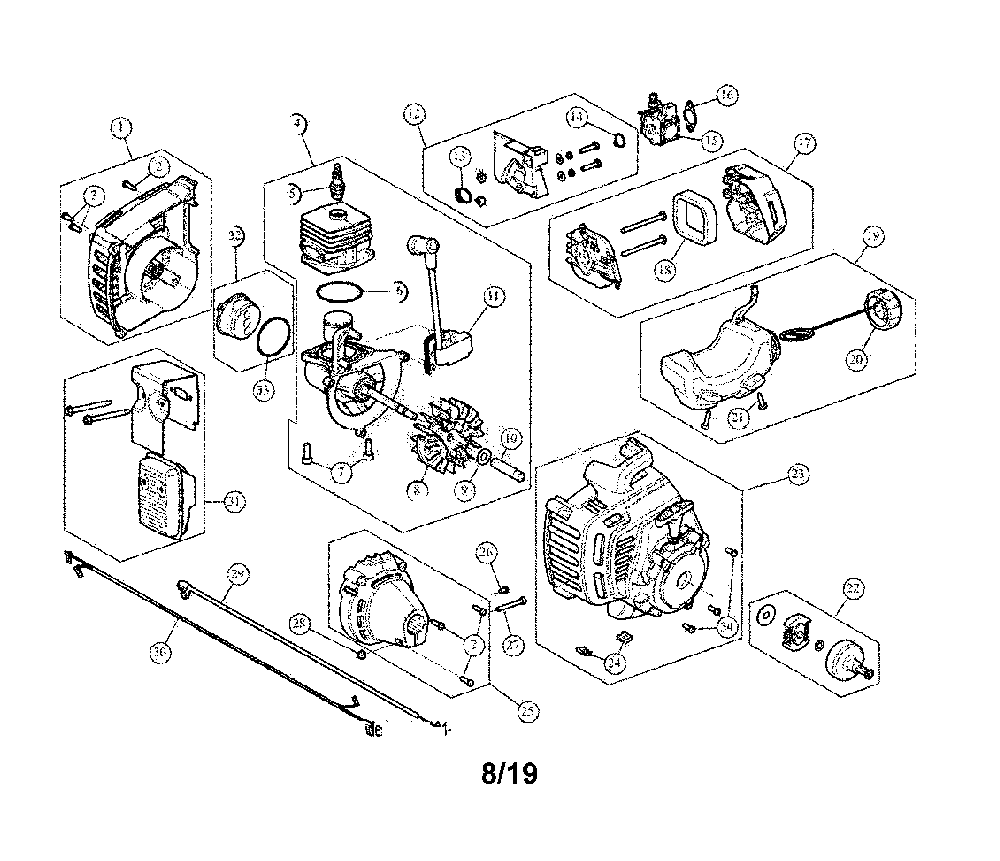 Engine assembly Diagram and Parts List for CMXGTAMD25CC  Craftsman Trimmer