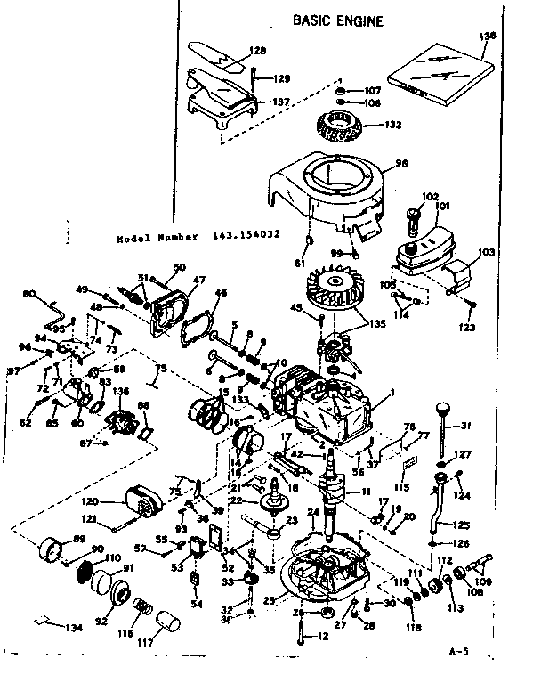 Basic Engine Diagram and Parts List for 143154032  Craftsman Engine