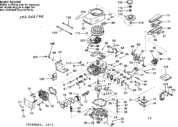 Engine Diagram and Parts List for 143266142  Craftsman Engine