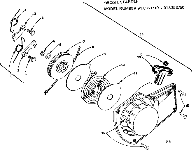 Recoil Starter Diagram and Parts List for 917353710  Craftsman Chainsaw