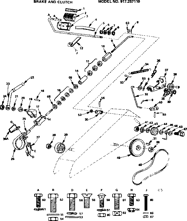 Brake And Clutch Diagram and Parts List for 917257110  Craftsman Lawn Tractor