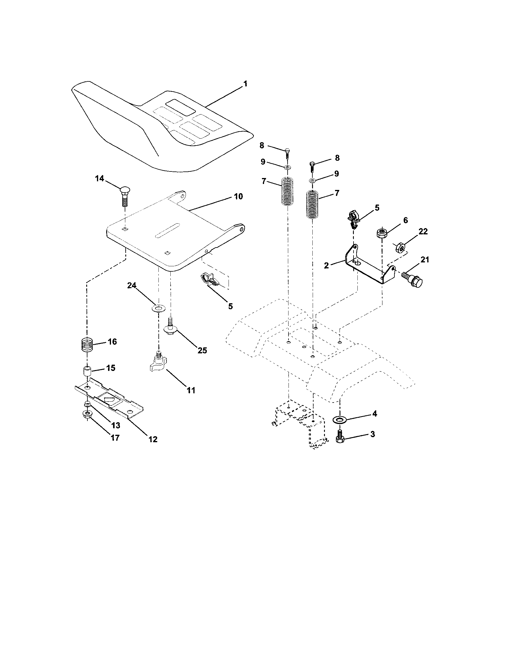 Seat Assembly Diagram and Parts List for 917271555  Craftsman Lawn Tractor