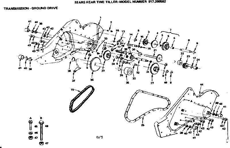 Transmission - Ground Drive Diagram and Parts List for 917299592  Craftsman Tiller