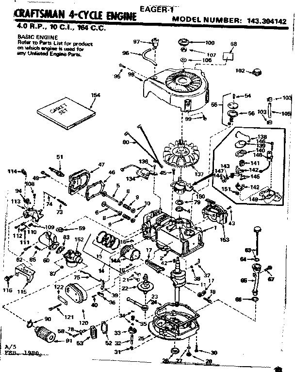 Engine Diagram and Parts List for 143304142  Craftsman Engine