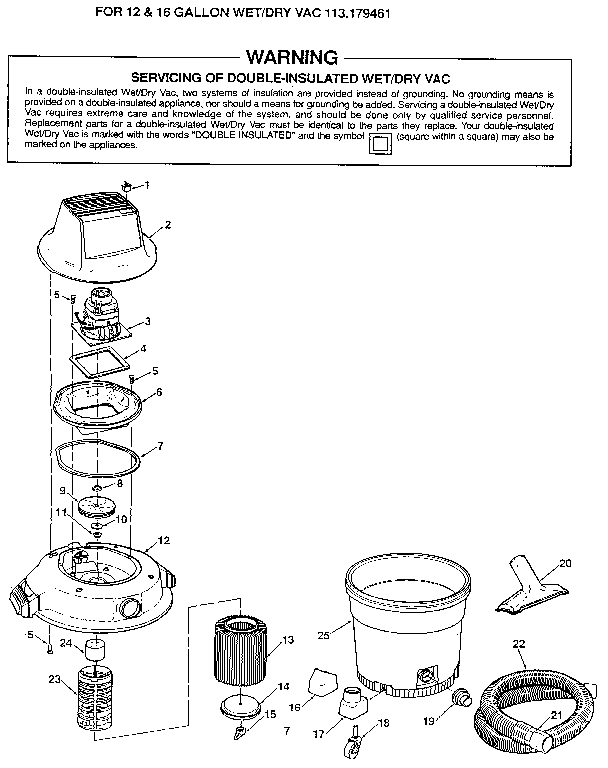 Unit Diagram and Parts List for 113179461  Craftsman Utility Vacuum