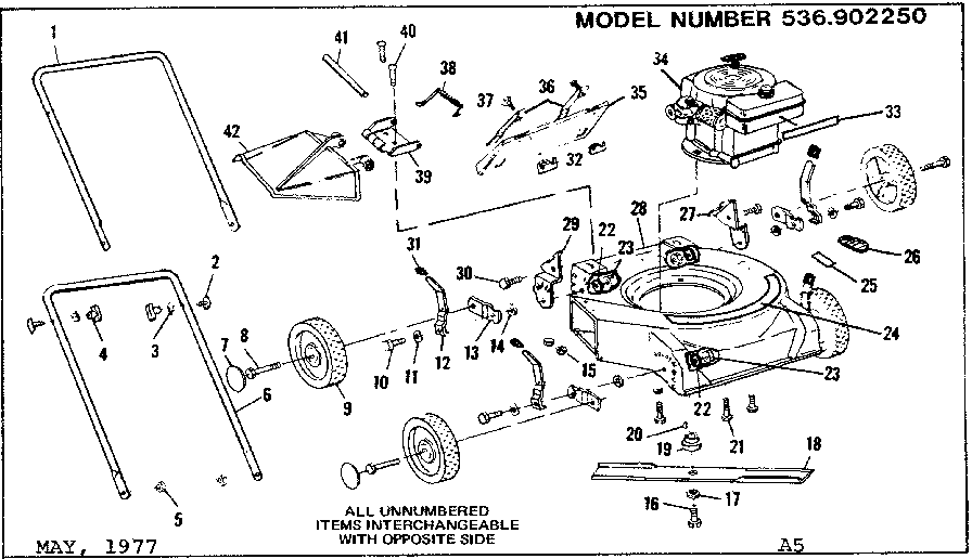 Unit Repair Parts Diagram and Parts List for 536902250  Craftsman Lawn Mower