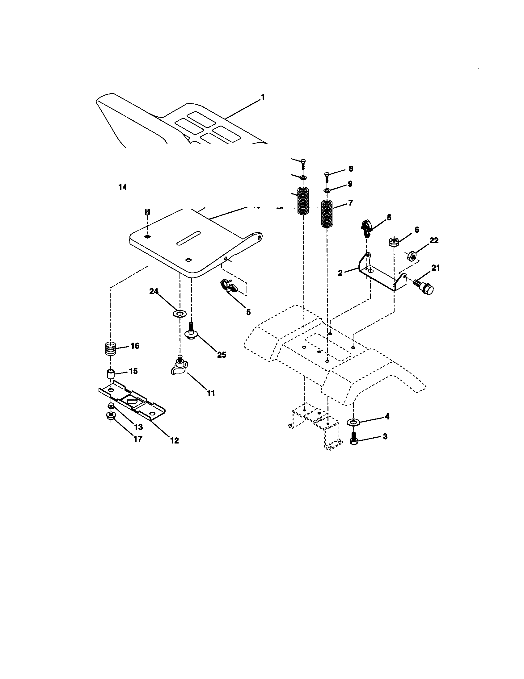 Seat Assembly Diagram and Parts List for 917271060  Craftsman Lawn Tractor