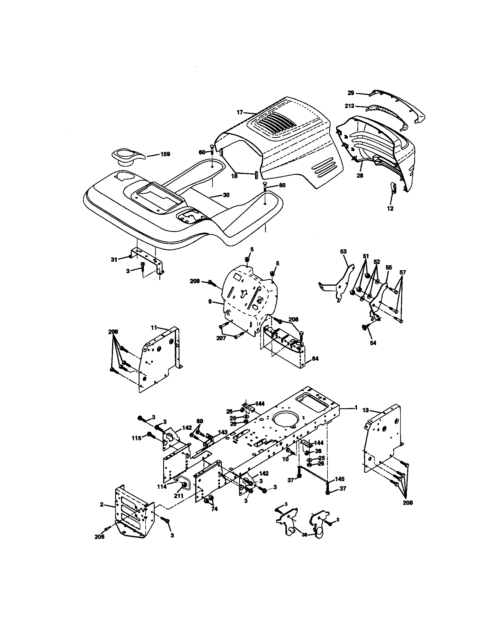 Chassis And Enclosures Diagram and Parts List for 917271730  Craftsman Lawn Tractor