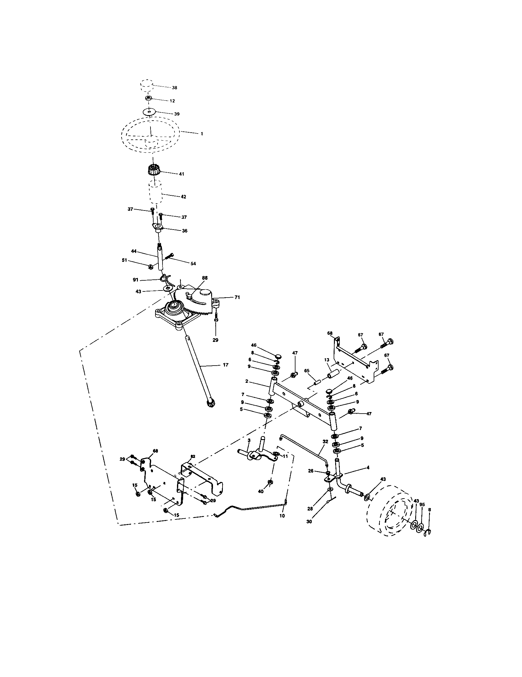 Steering Assembly Diagram and Parts List for 917273352  Craftsman Lawn Tractor