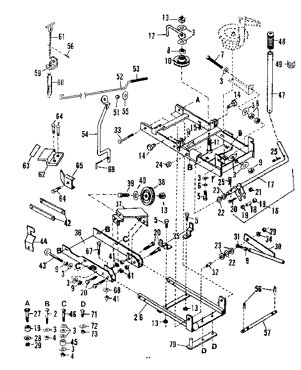 Main Frame Diagram and Parts List for 842260262  Craftsman Snow Blower