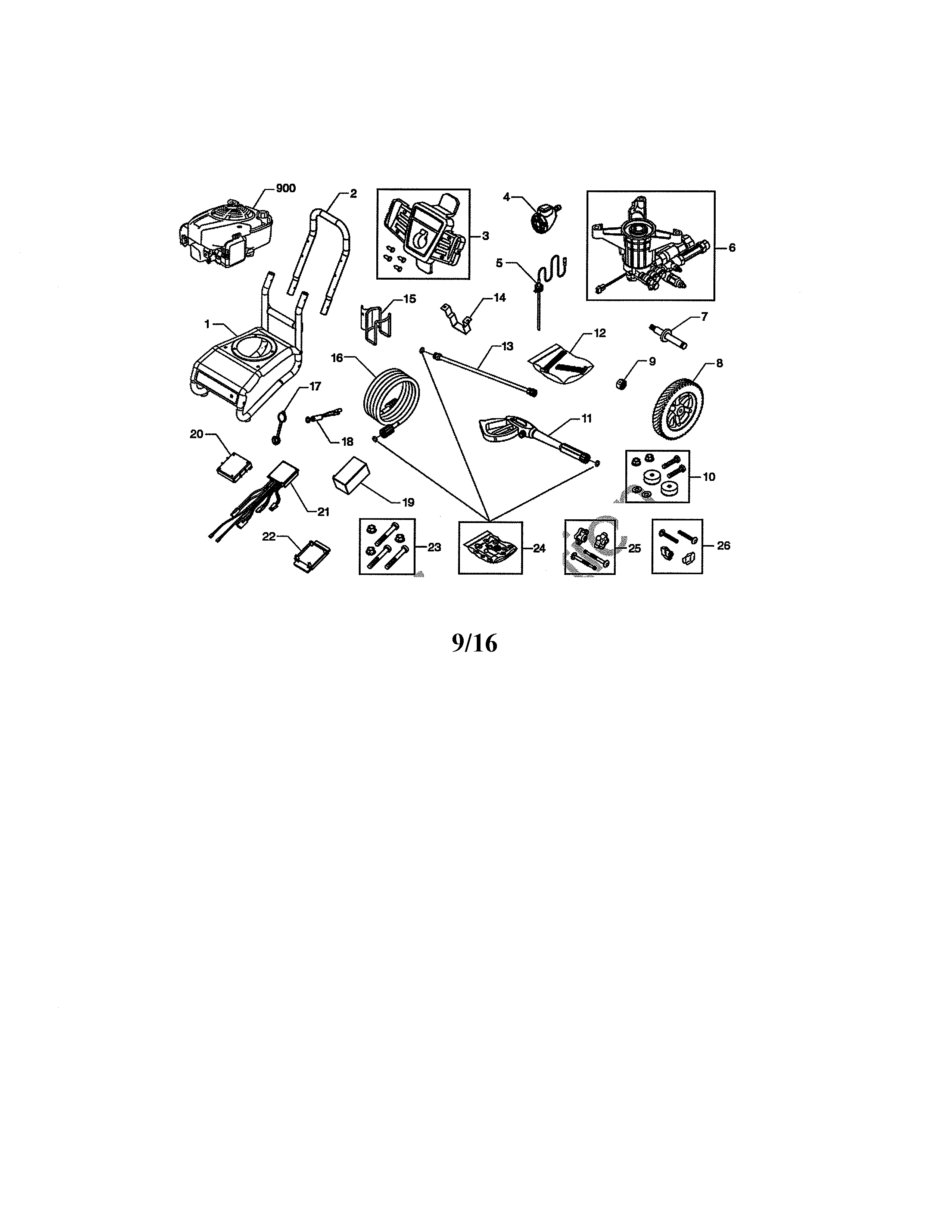 Main Unit Diagram and Parts List for 580754952  Craftsman Pressure Washer