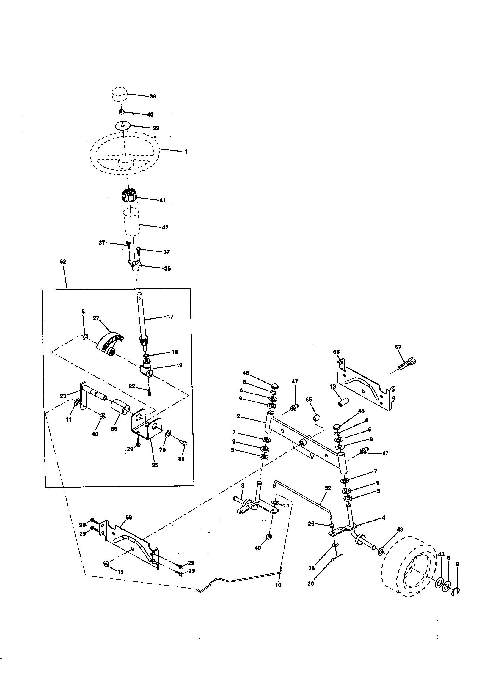 Steering Assembly Diagram and Parts List for 917259140  Craftsman Lawn Tractor
