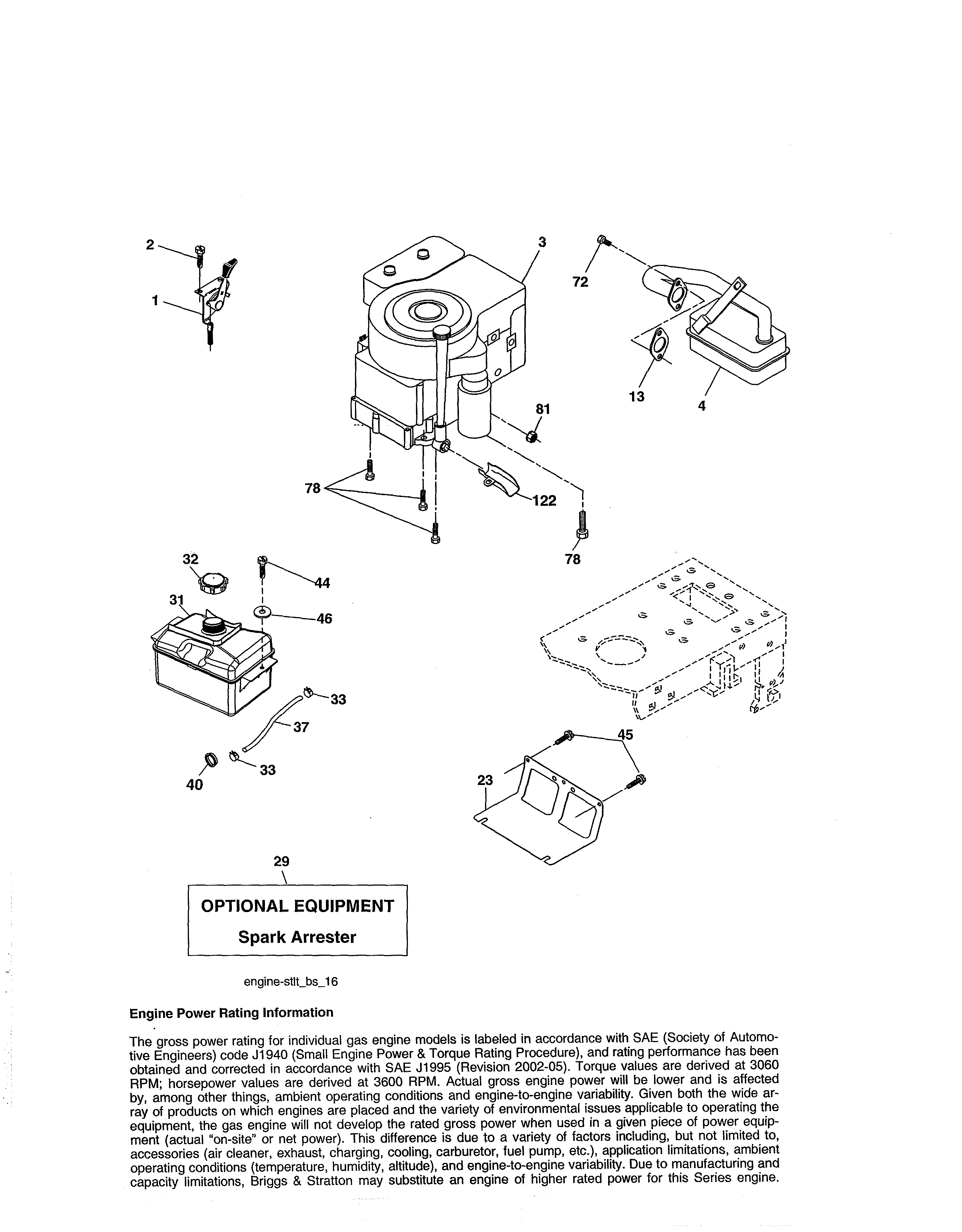 Engine Diagram and Parts List for 917254703  Craftsman Lawn Tractor