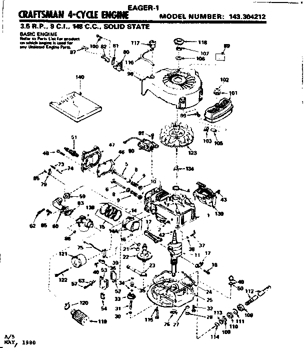 Replacement Parts Diagram and Parts List for 143304212  Craftsman Engine