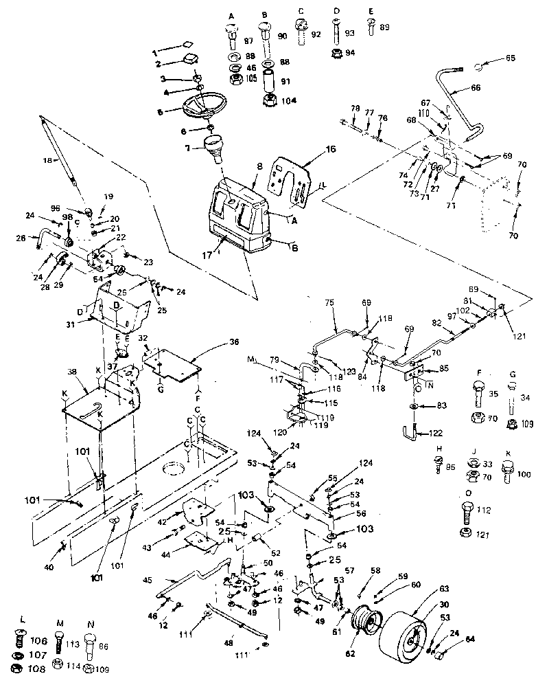 Steering Assembly Diagram and Parts List for 917254740  Craftsman Lawn Tractor