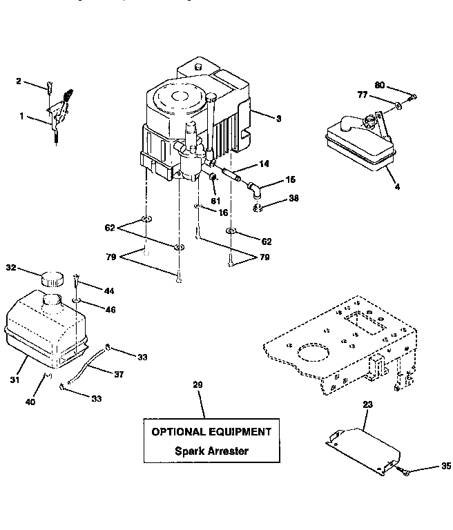 Engine Diagram and Parts List for 917259540  Craftsman Lawn Tractor