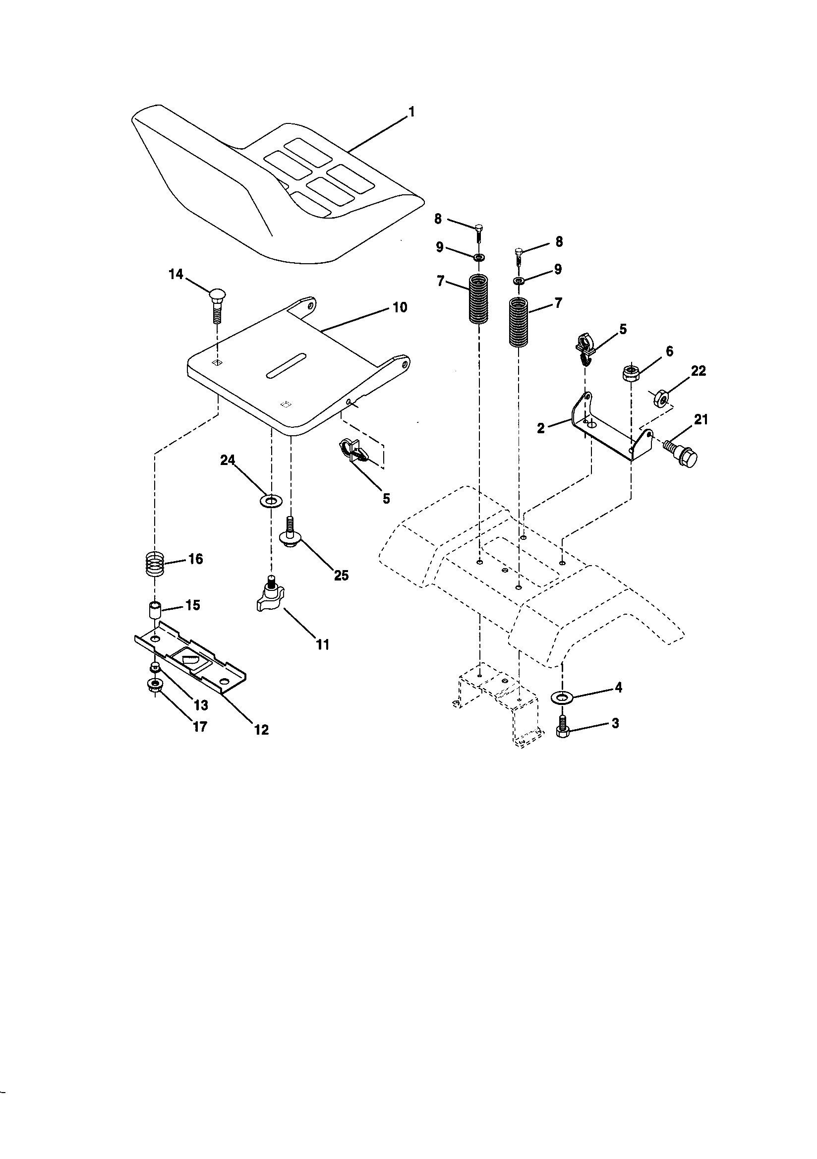Seat Assembly Diagram and Parts List for 917270651  Craftsman Lawn Tractor