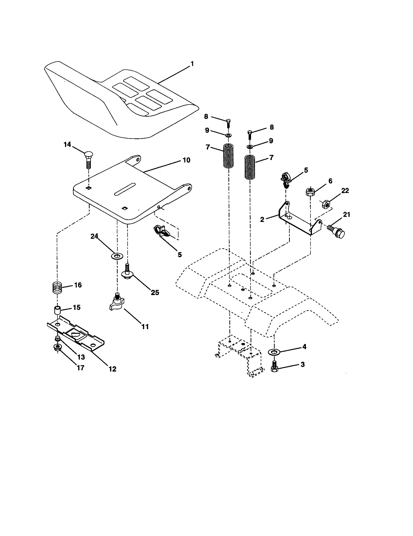 Seat Assembly Diagram and Parts List for 917278011  Craftsman Lawn Tractor
