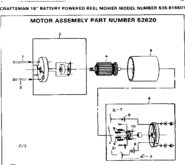 Motor Assembly Diagram and Parts List for 536816501  Craftsman Lawn Mower