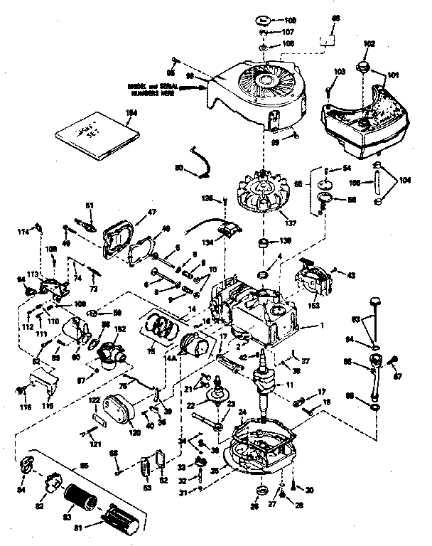 Basic Engine Diagram and Parts List for 143364252  Craftsman Engine