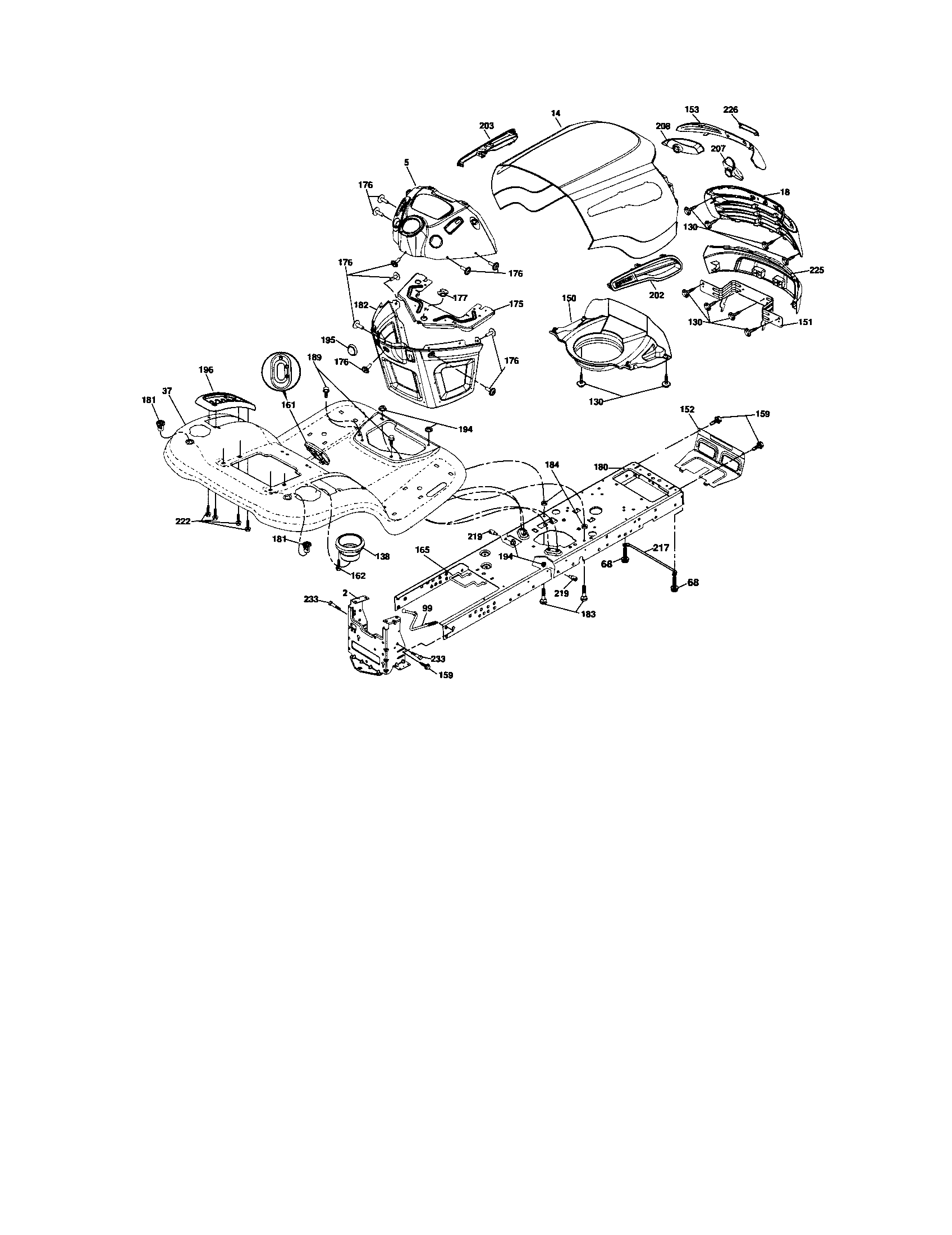 Chassis Diagram and Parts List for 917276904  Craftsman Lawn Tractor
