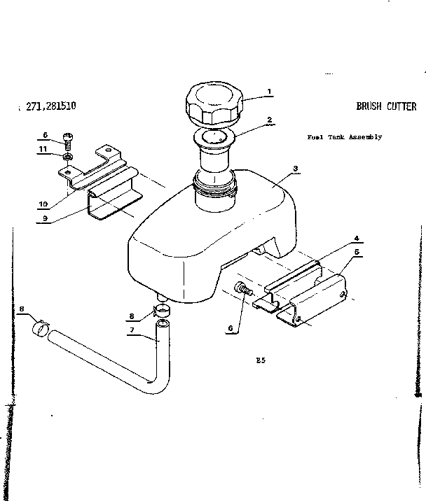 Fuel Tank Assembly Diagram and Parts List for 271281510  Craftsman Trimmer