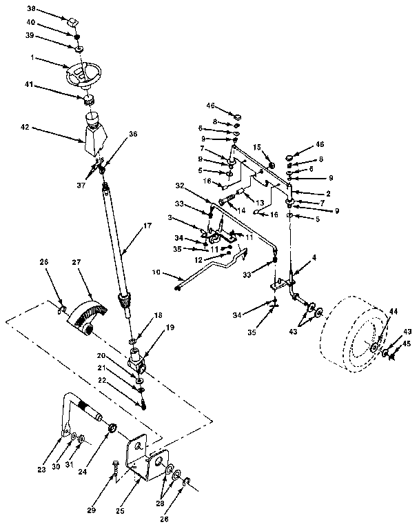 Steering Assembly Diagram and Parts List for 917255573  Craftsman Lawn Tractor