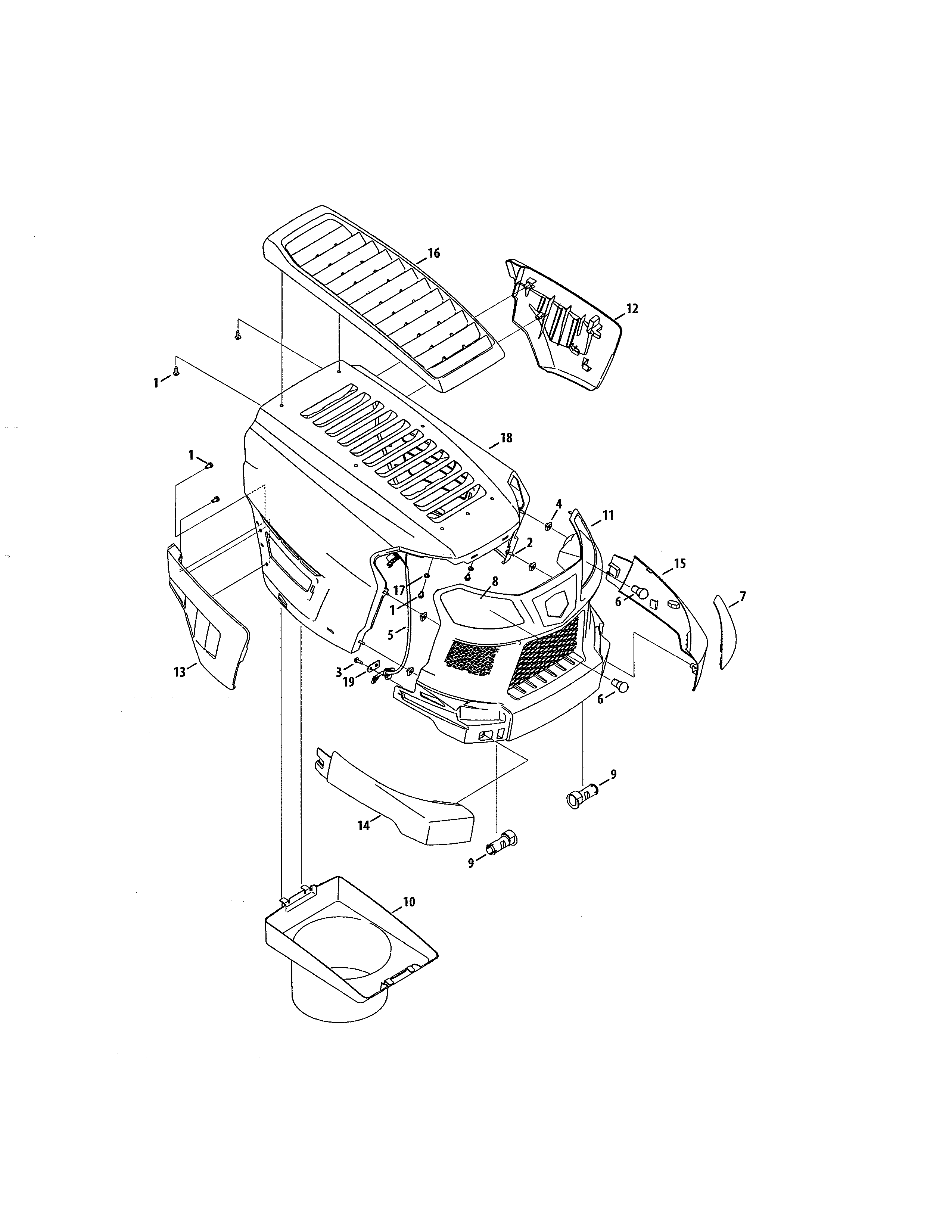 Hood/bumper/plenum Diagram and Parts List for 247204390  Craftsman Lawn Tractor