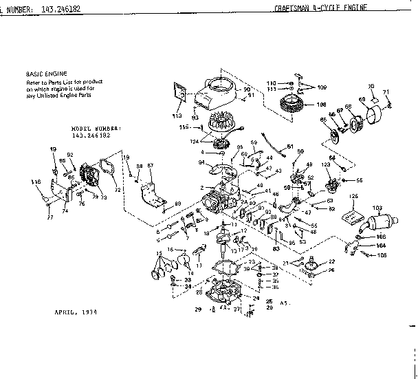 Engine Diagram and Parts List for 143246182  Craftsman Engine