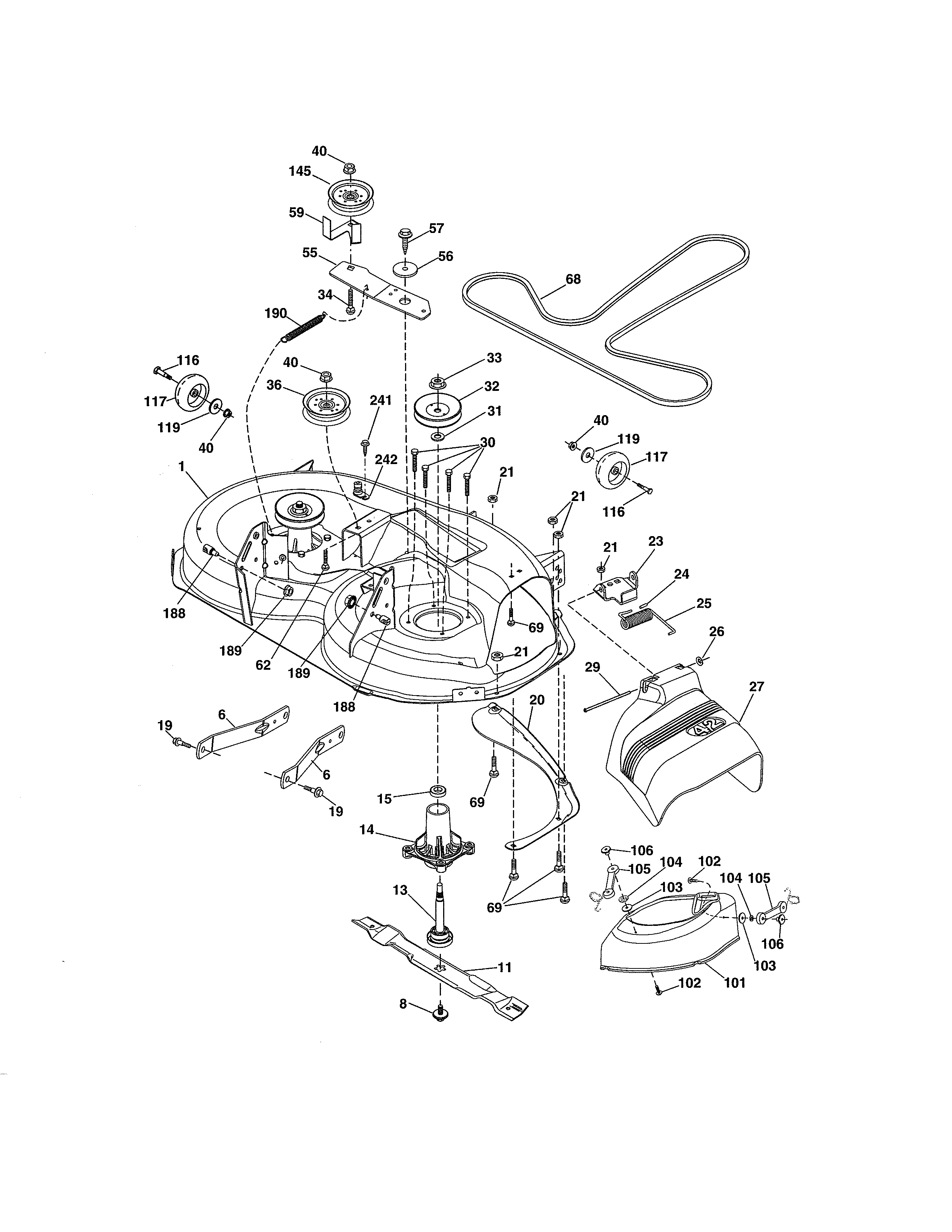Mower Deck Diagram and Parts List for 917992311  Craftsman Lawn Tractor