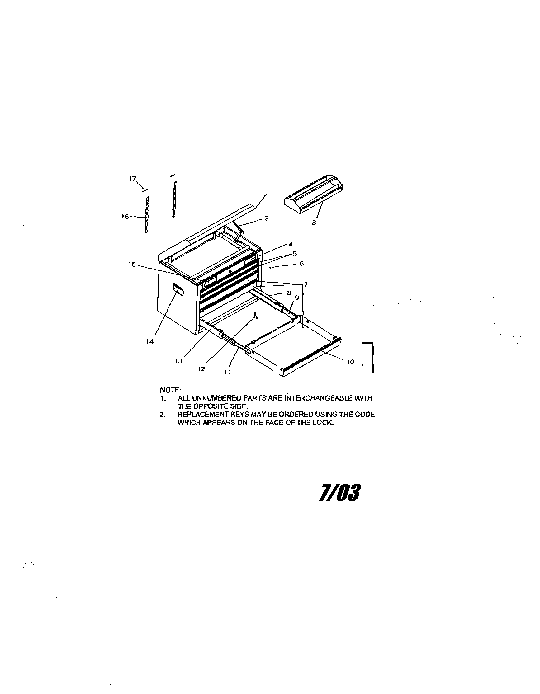 5 Drawer Ball Bearing Chest Diagram and Parts List for 706596141  Craftsman Tool Stand & Cart